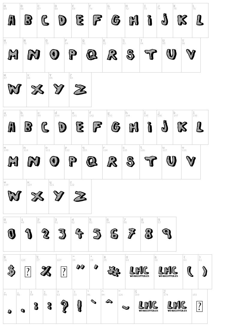 Left Hand Comic font map